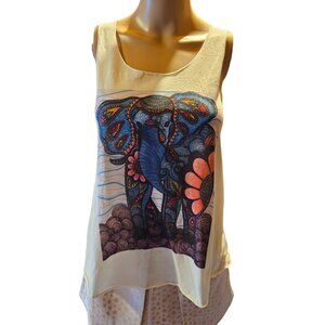 Shubcheery Original Off White Multicolor Elephant Art design Tank Top One Size